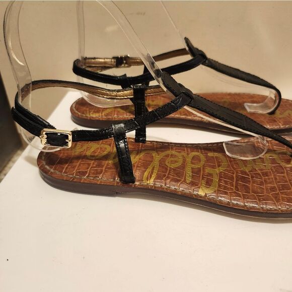 Sam Edelman "GIGI" Black Croc Print Leather T-Strap Flat Sandals sz.8 Ret $120 - Picture 4 of 7